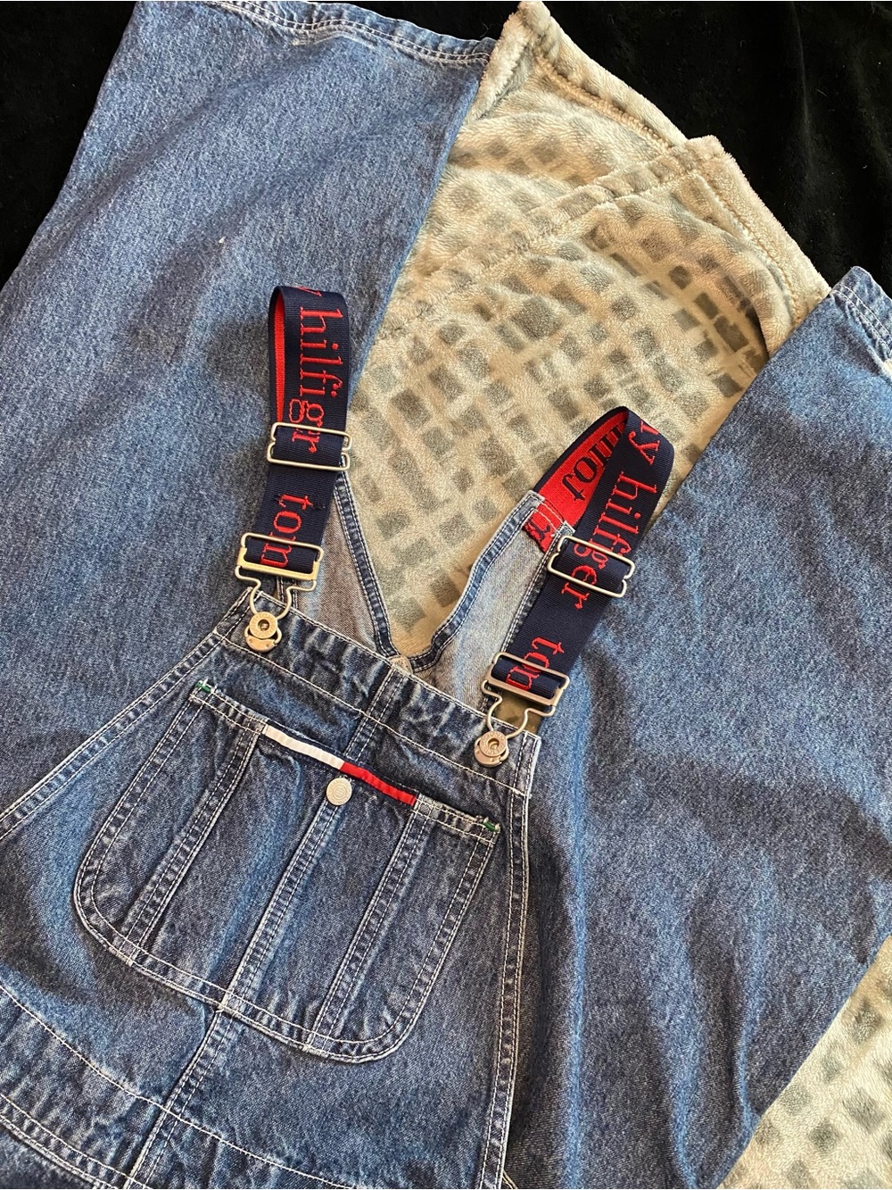Tommy Hilfiger xs Denim Relaxed Overalls with Branded Navy Straps